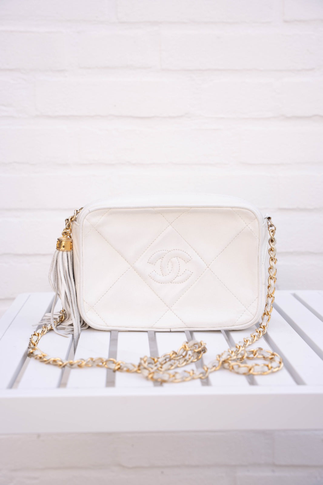 Chanel Camera Bag- White Quilted Leather
