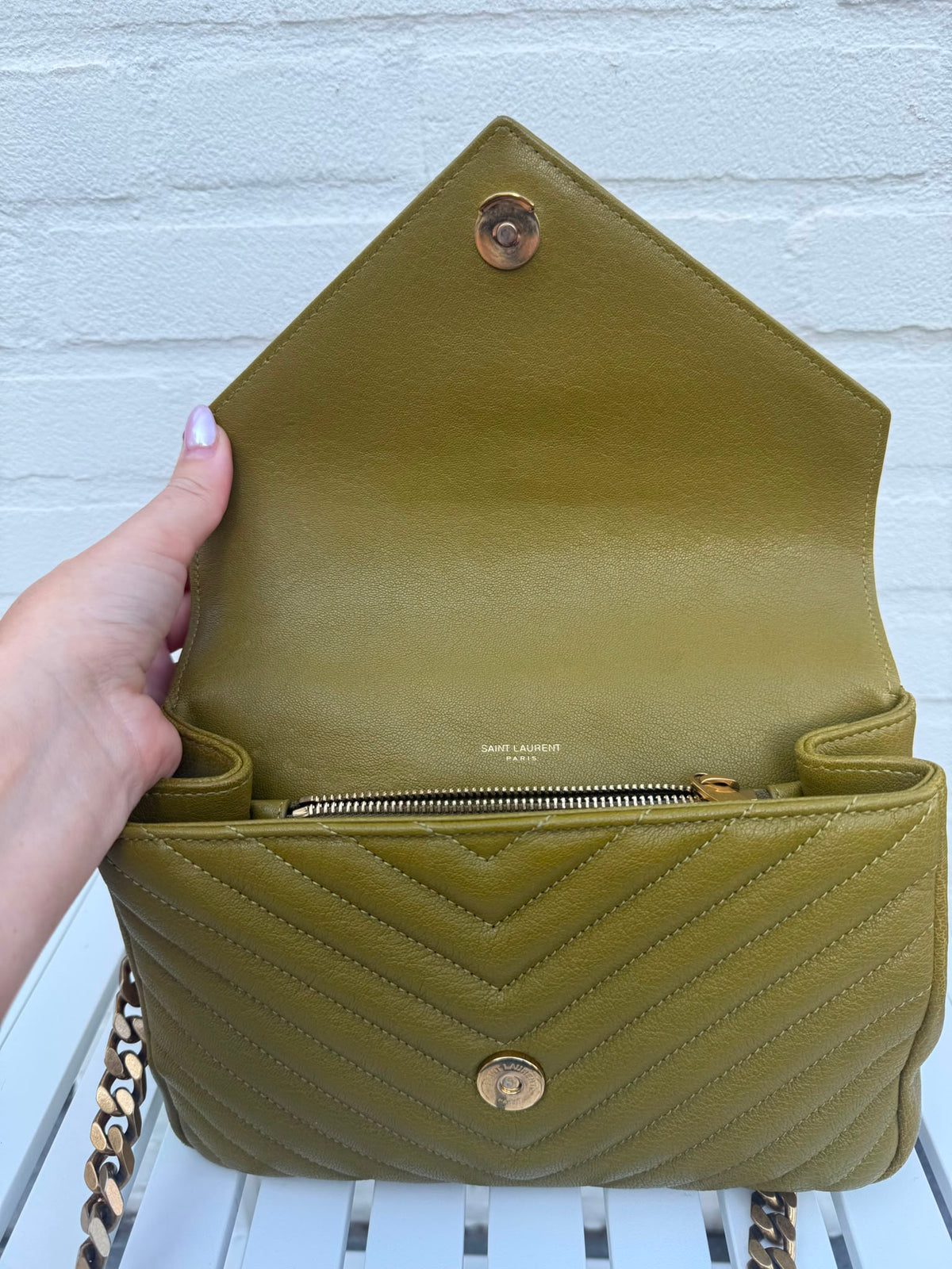 Saint Laurent College Bag Khaki Green