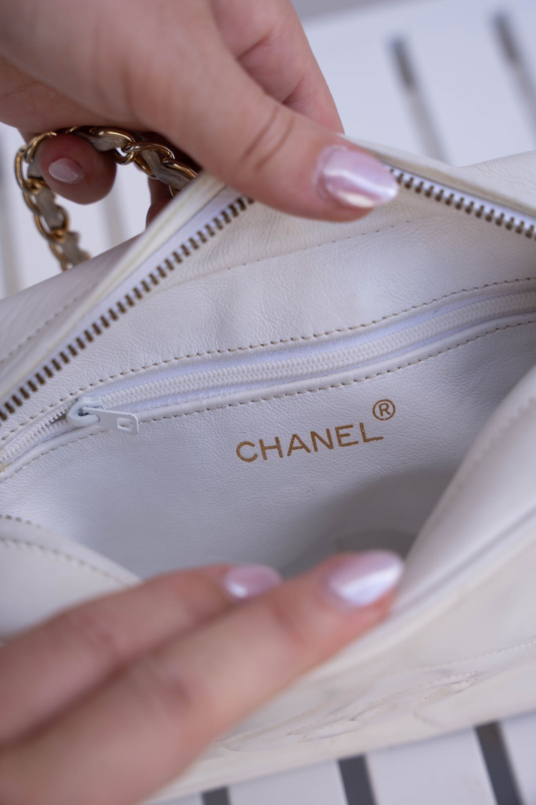 Chanel Camera Bag- White Quilted Leather