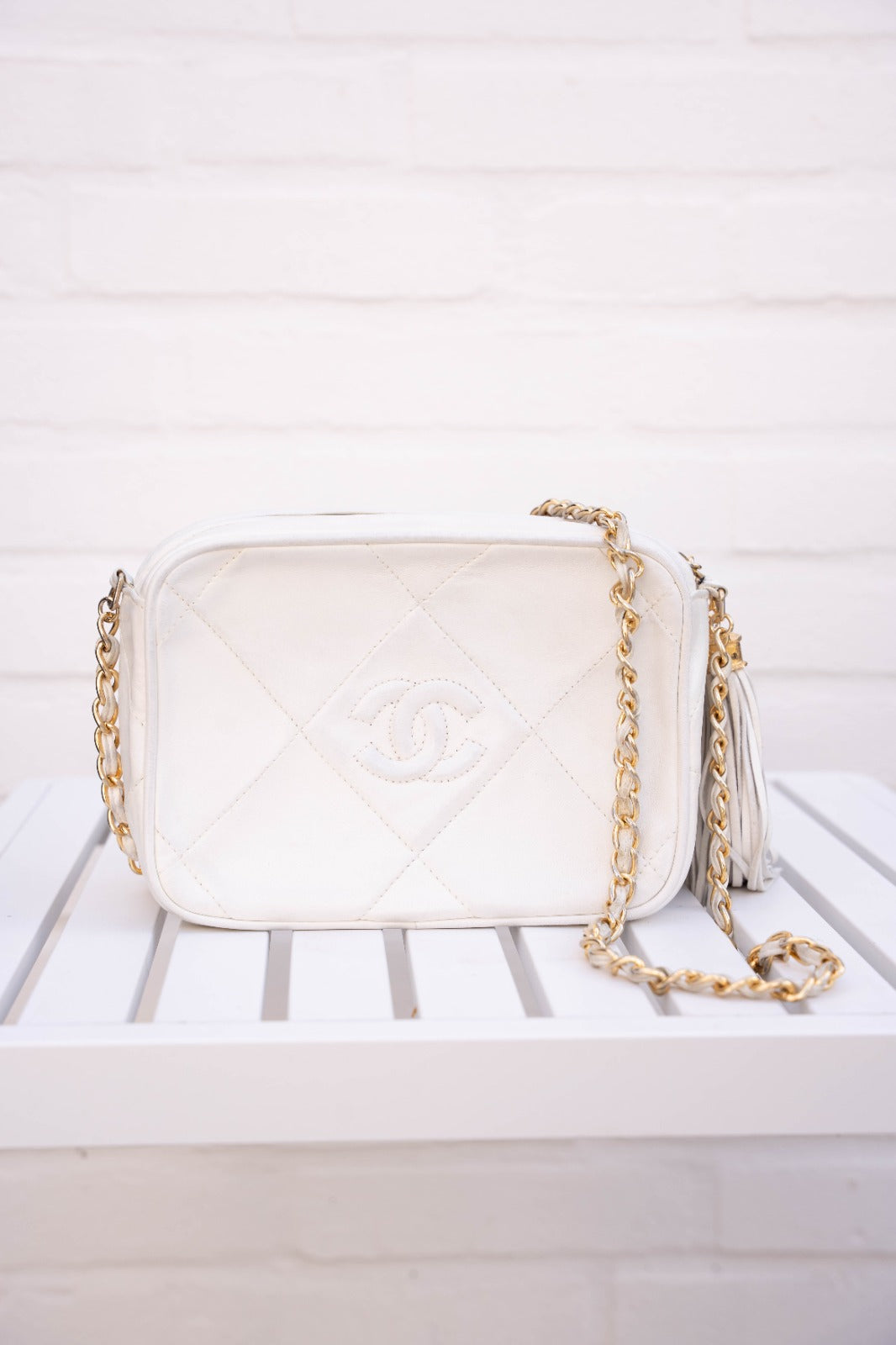 Chanel Camera Bag- White Quilted Leather