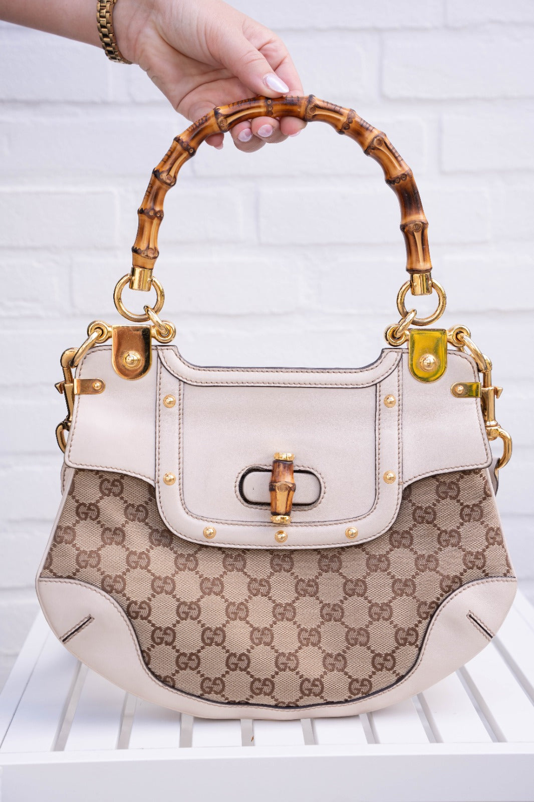 Gucci GG Canvas Bamboo Handle Bag