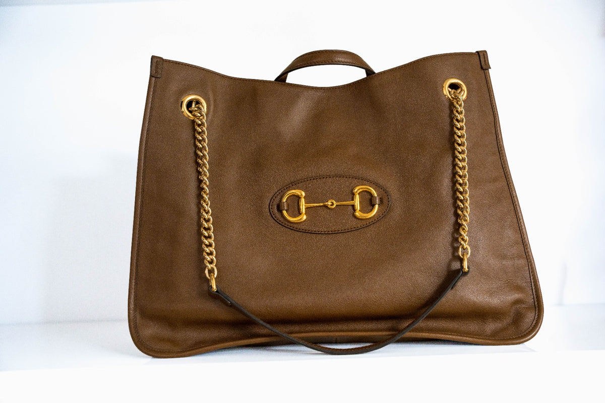 Gucci Horsebit Leather Tote Brown